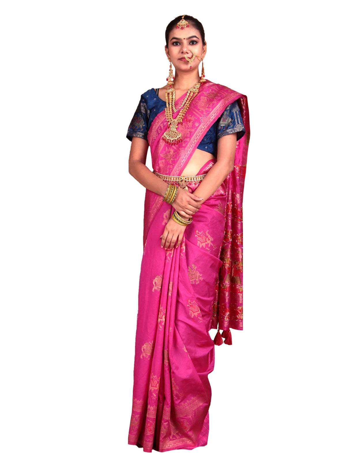 Rani Pink Dola Silk Saree with Zari Weaving