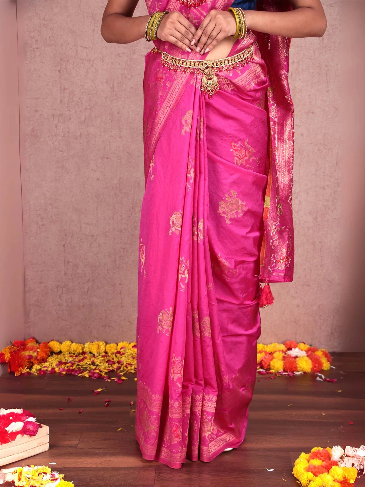 Rani Pink Dola Silk Saree with Zari Weaving