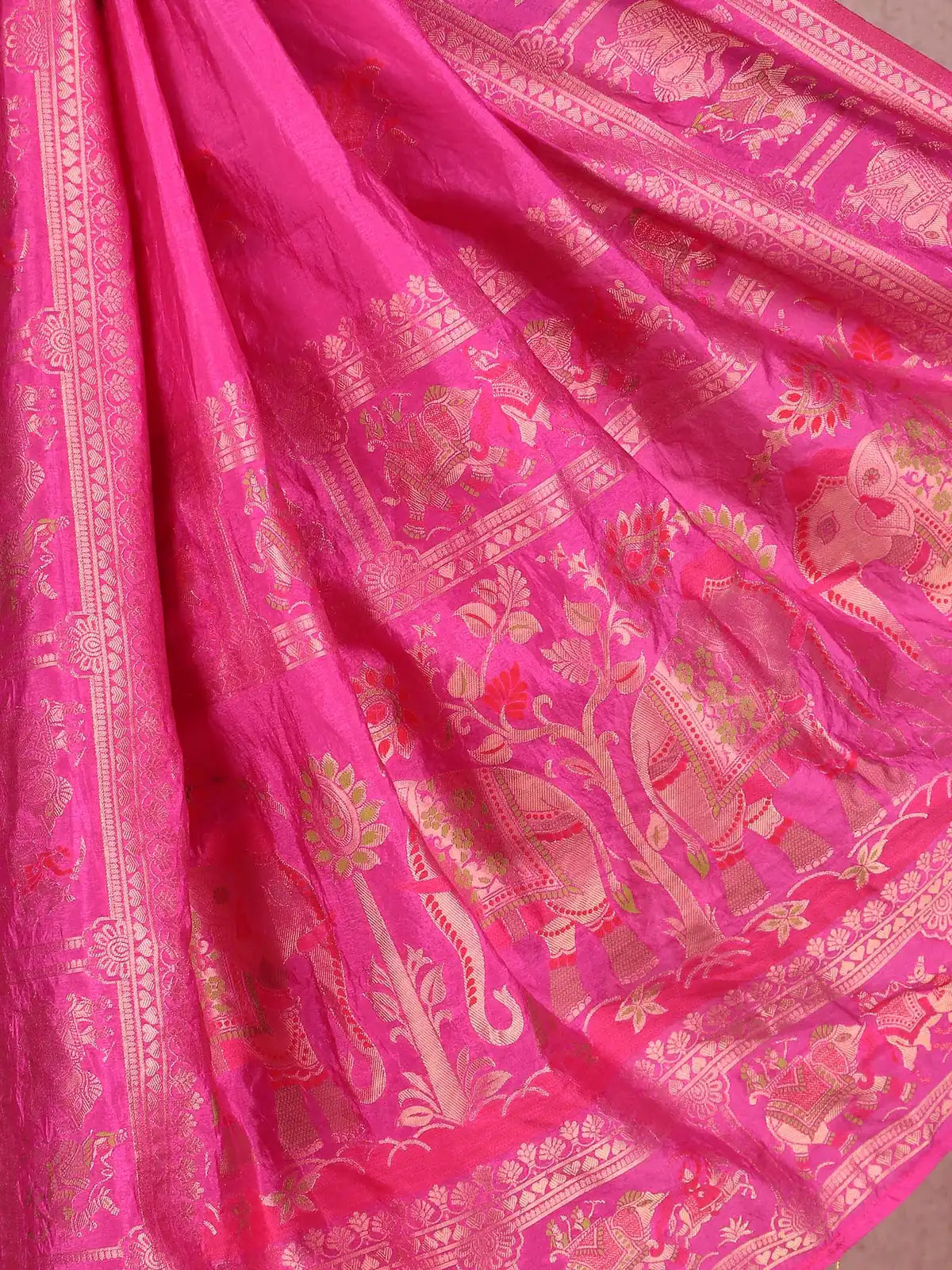 Rani Pink Dola Silk Saree with Zari Weaving