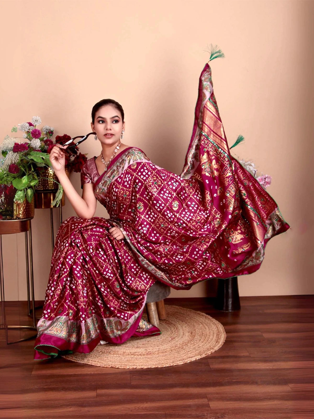 Multi Color Soft Chiffon Saree with Bandhani and Foil Print