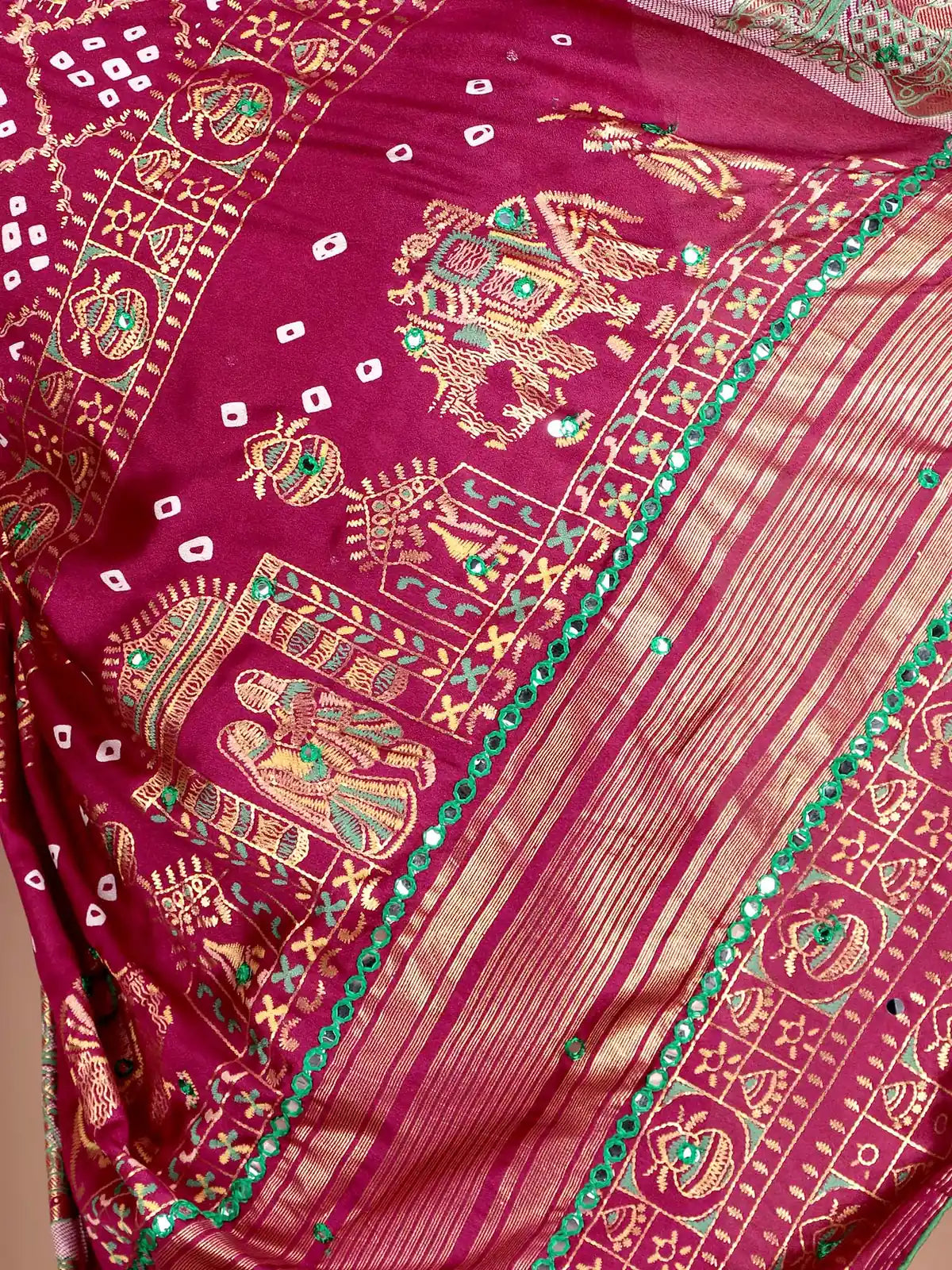 Multi Color Soft Chiffon Saree with Bandhani and Foil Print