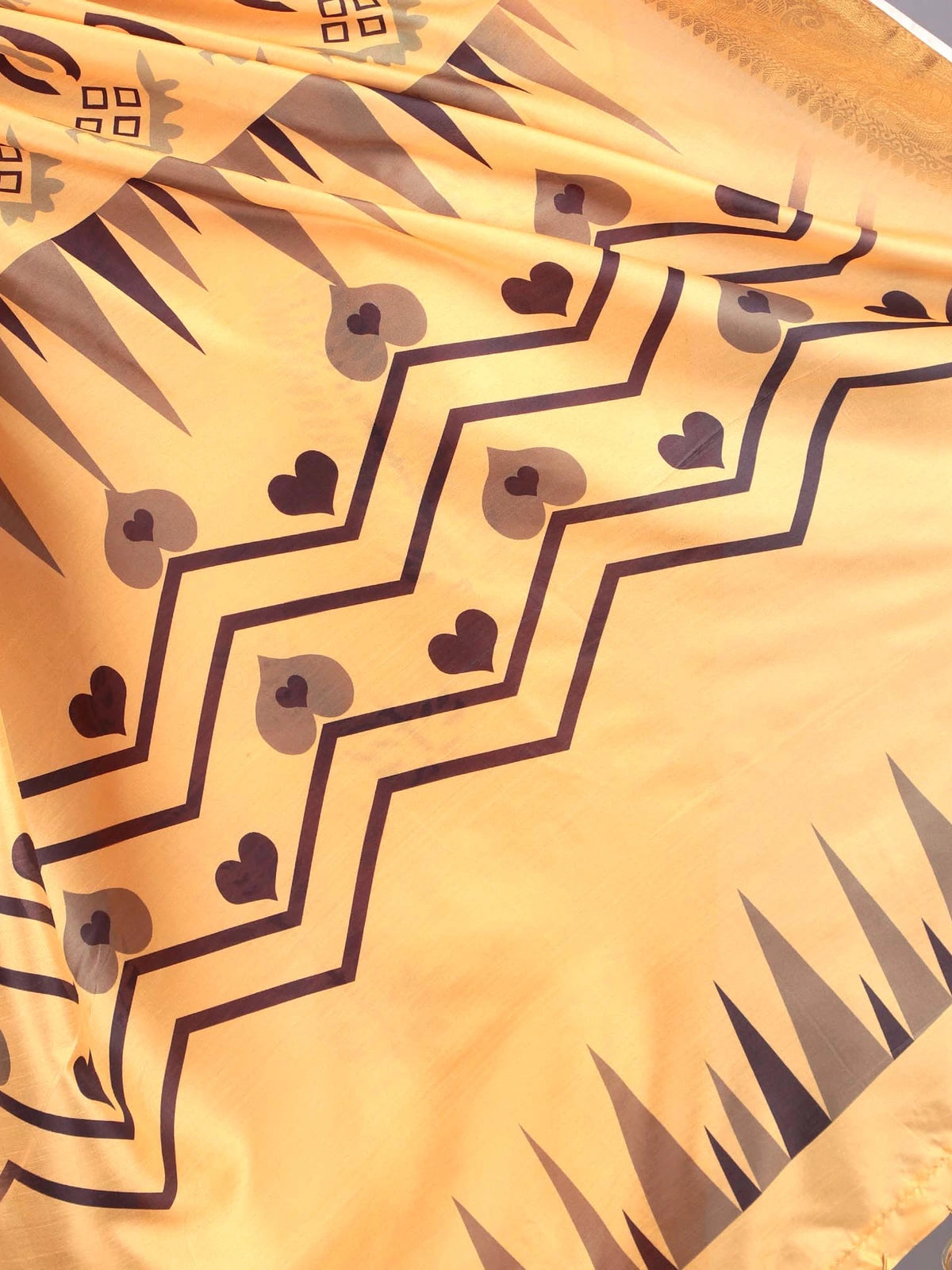 Yellow Kalamkari Digital Print Banarasi Silk Saree with Gold Zari Border