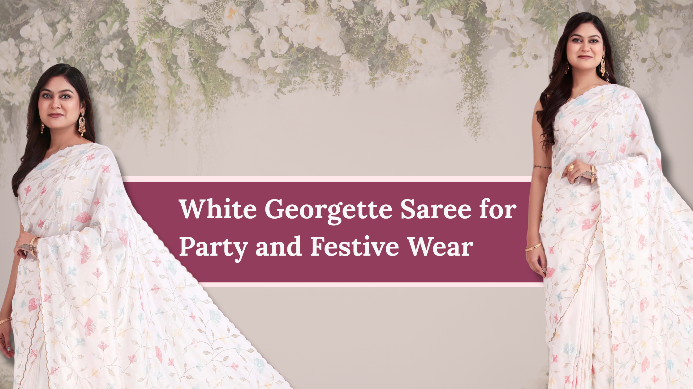 White Georgette Saree 