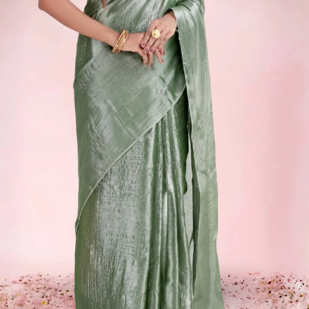 Mahendi Green Tissue Silk Saree with Premium Embellished Look