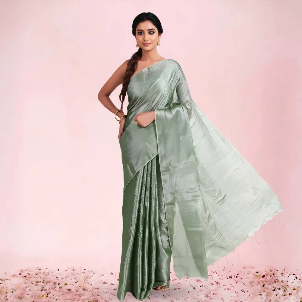 Mahendi Green Tissue Silk Saree with Premium Embellished Look
