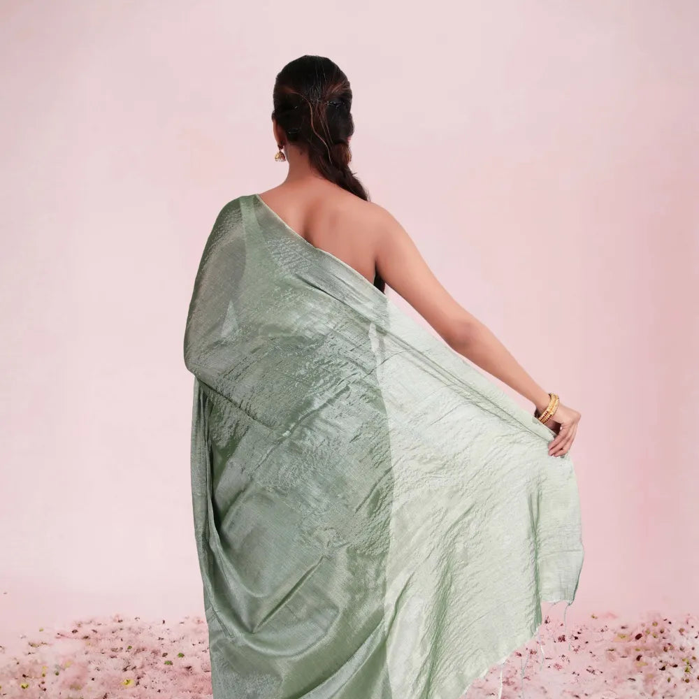 Mahendi Green Tissue Silk Saree with Premium Embellished Look