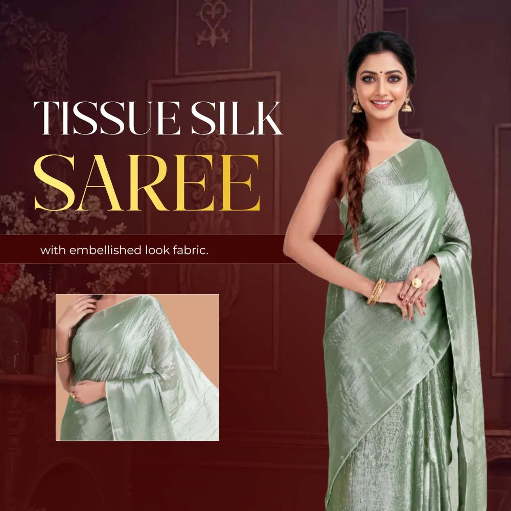 Mahendi Green Tissue Silk Saree with Premium Embellished Look