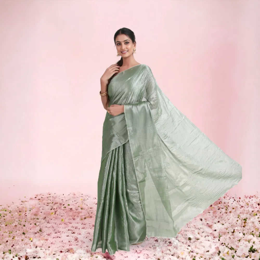 Mahendi Green Tissue Silk Saree with Premium Embellished Look