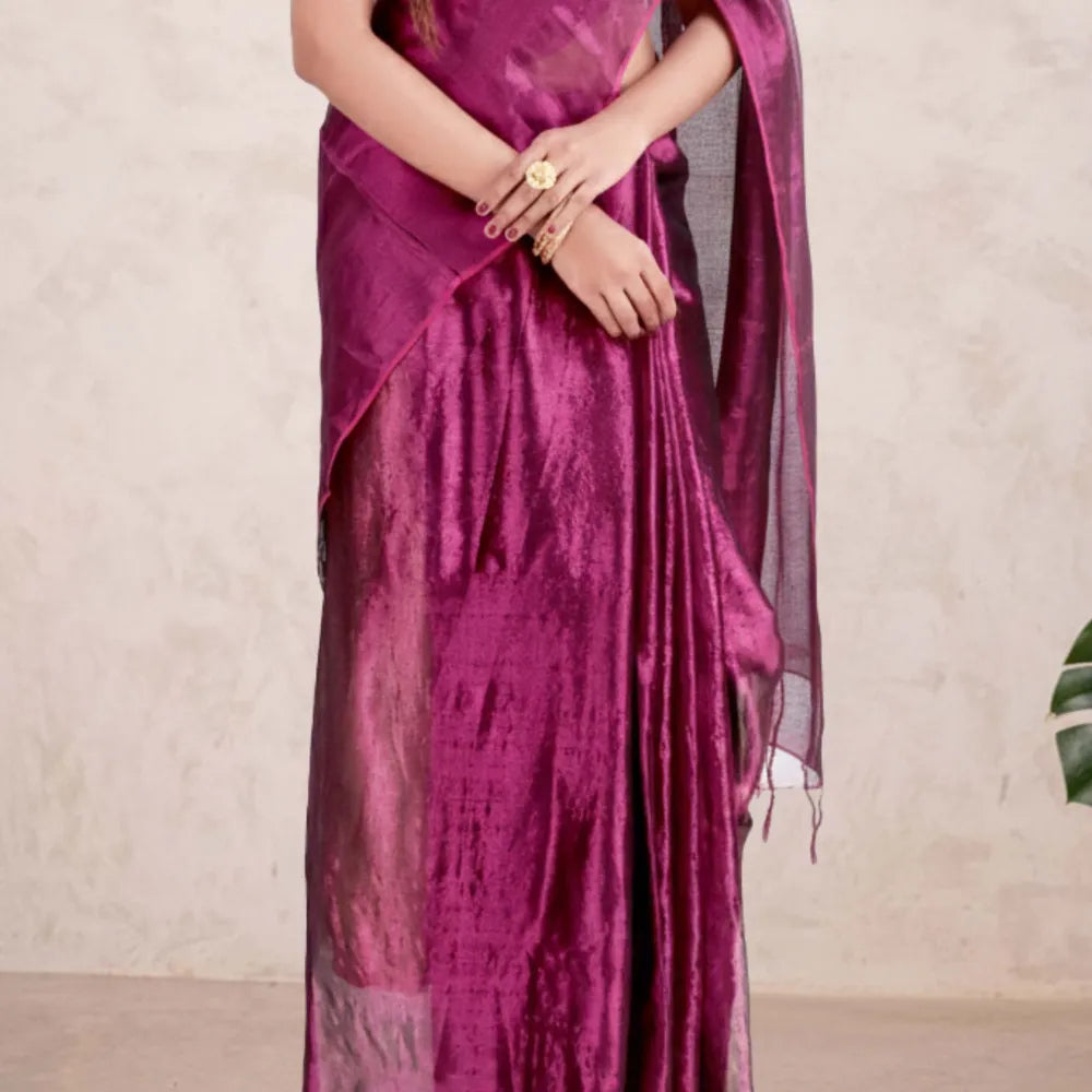 Premium Wine Tissue Silk Saree with Elegant Embellished Look