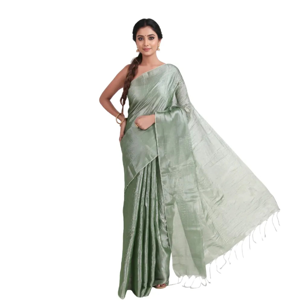 Mahendi Green Tissue Silk Saree with Premium Embellished Look