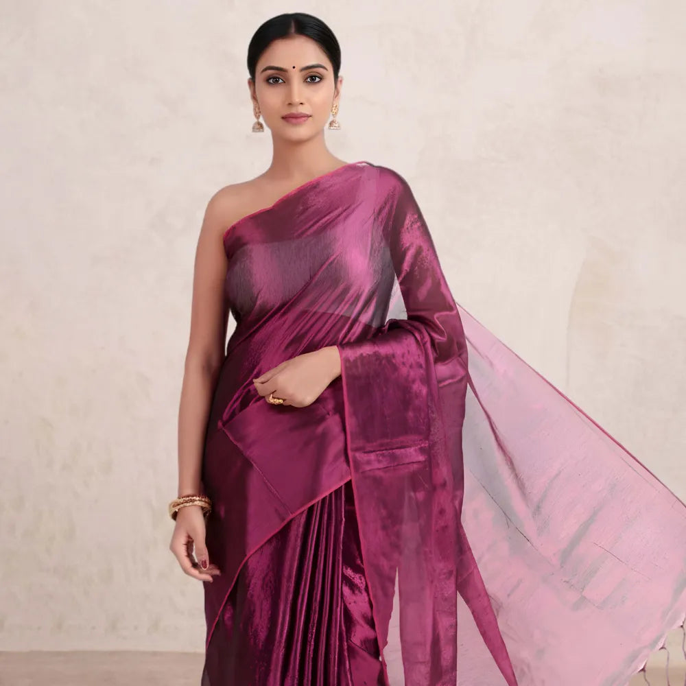 Premium Wine Tissue Silk Saree with Elegant Embellished Look