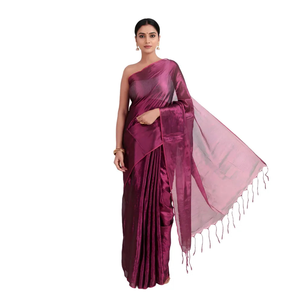Premium Wine Tissue Silk Saree with Elegant Embellished Look