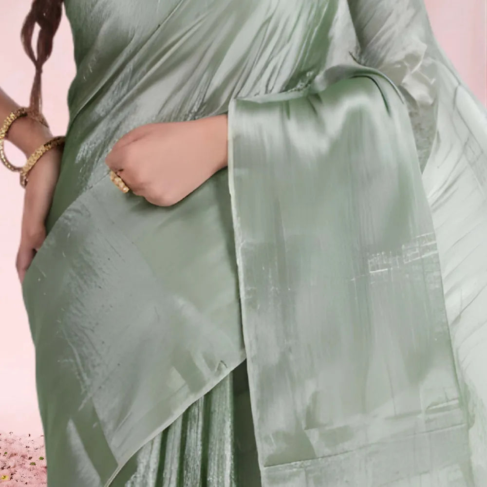 Mahendi Green Tissue Silk Saree with Premium Embellished Look