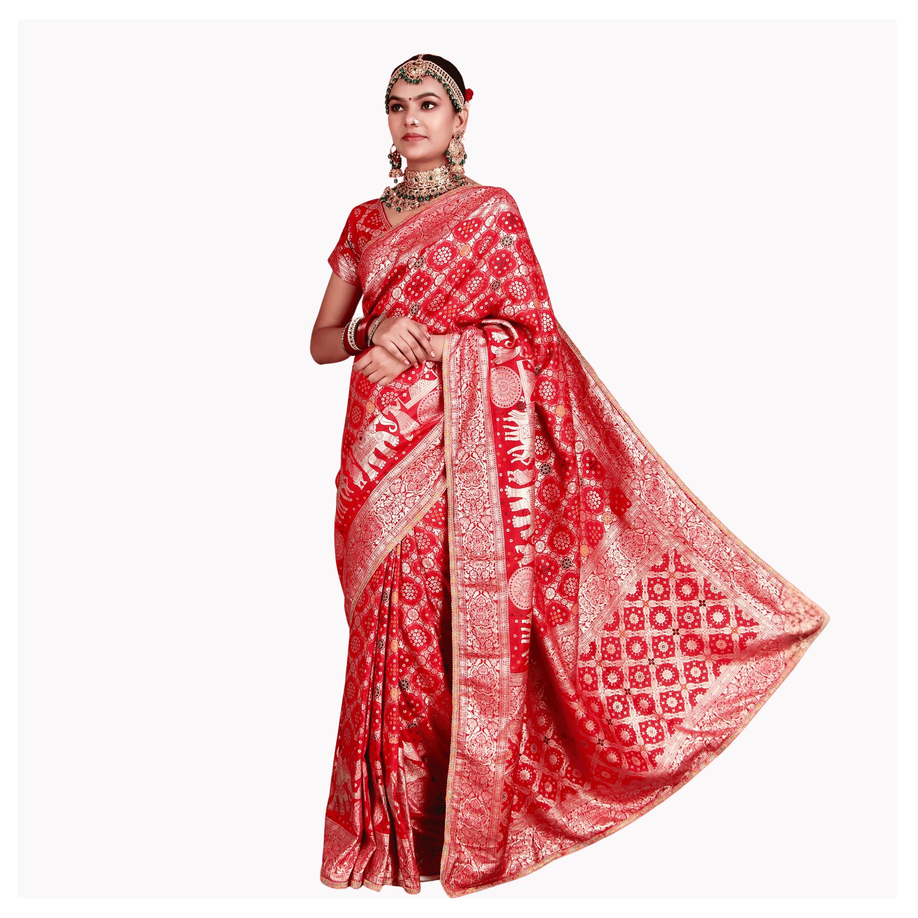 Red Viscose Dola Silk Saree with Zari Weaving Work