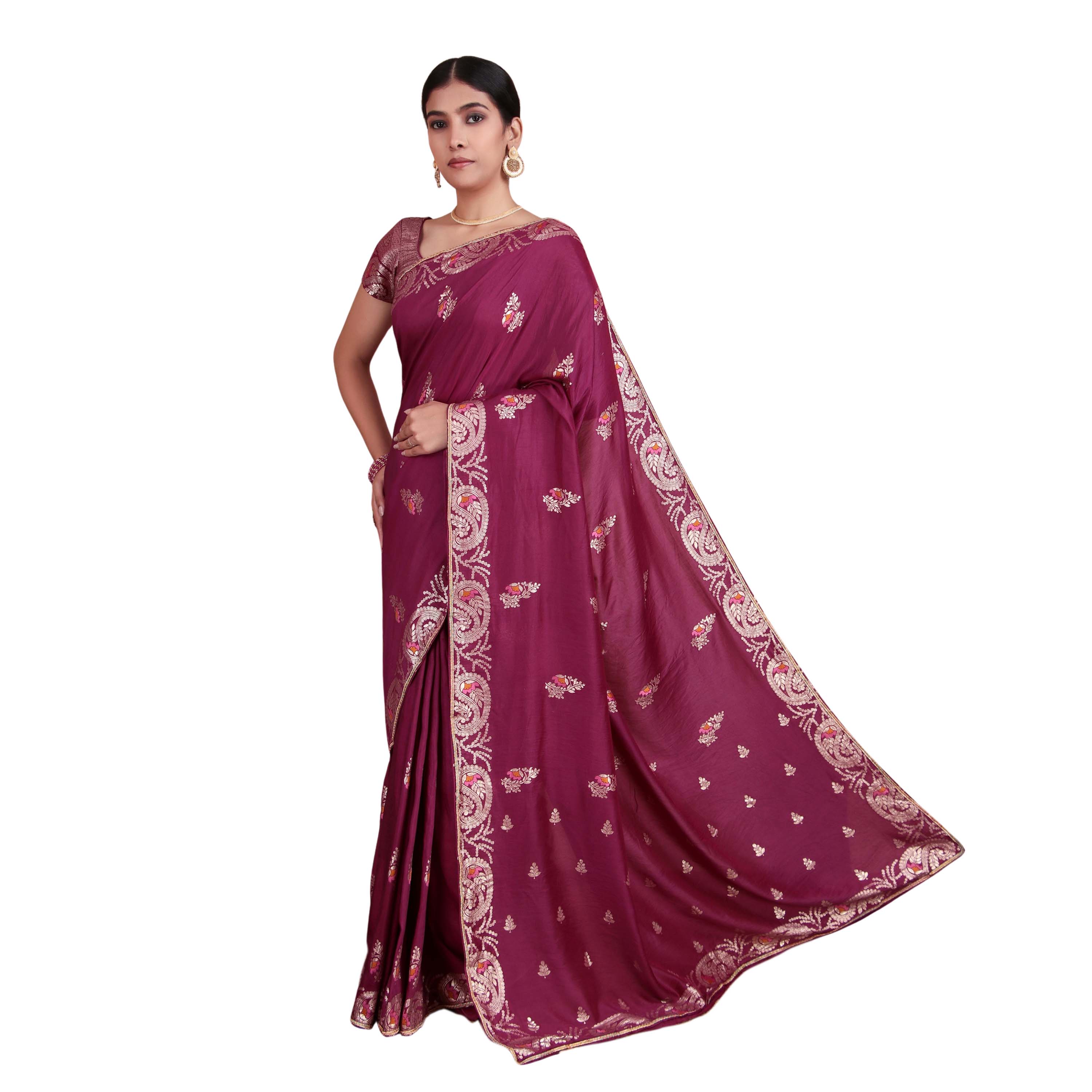 Magenta Viscose Dola Silk Saree with Elegant Weaving Work