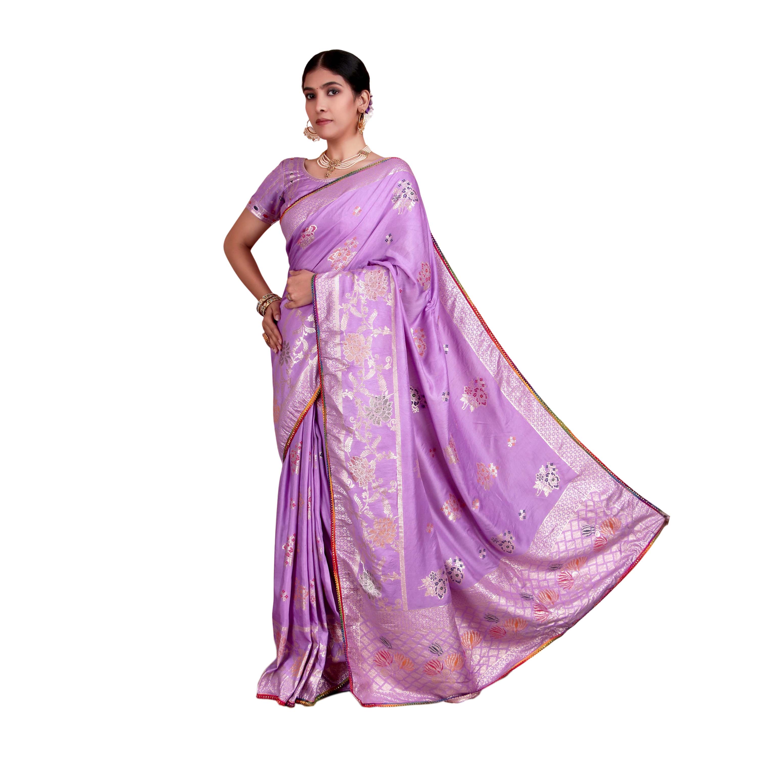 Lavender Viscose Dola Silk Saree with Zari Weaving Work