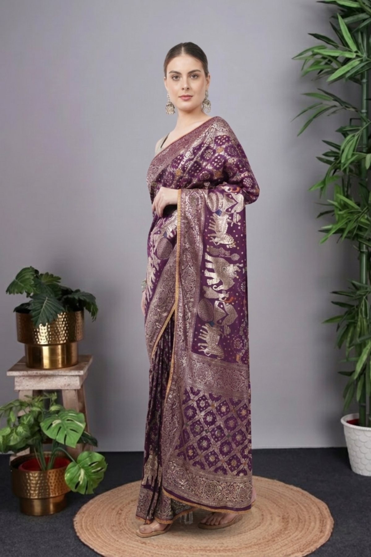 Magenta Viscose Dola Silk Saree with Zari Weaving Work