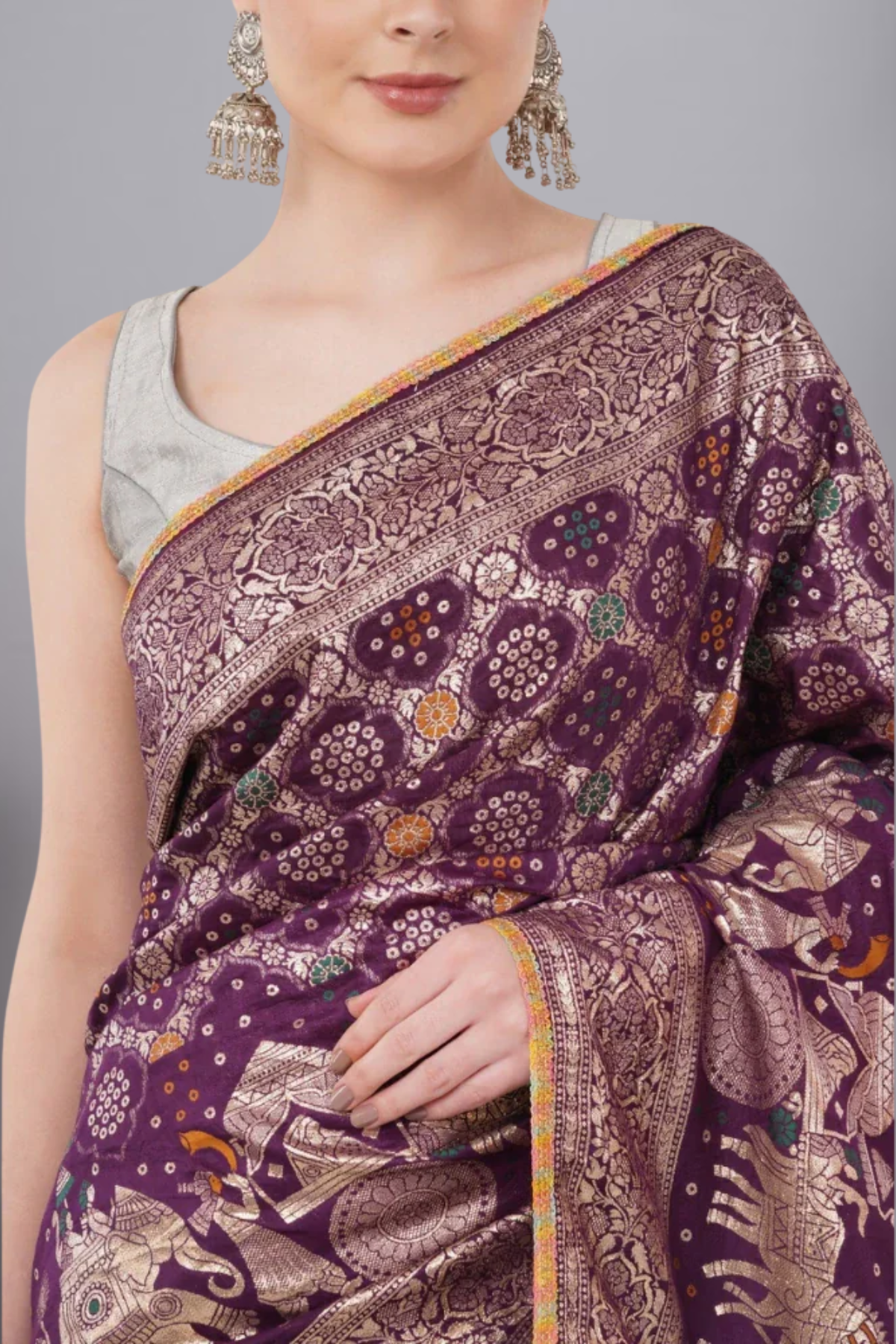 Magenta Viscose Dola Silk Saree with Zari Weaving Work